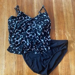 ABSTRACT BLOUSON TANKINI SWIMSUIT